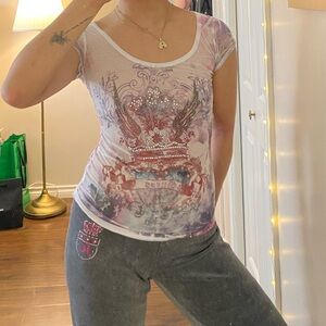 Bejewelled Guess McBling Cutout Back Tee